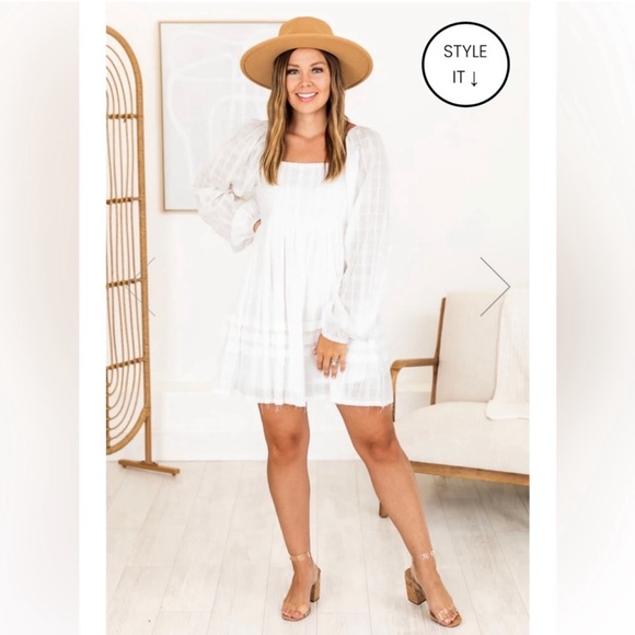 Pink Lily Take Your Time Cream Mini Dress - Picture 1 of 7